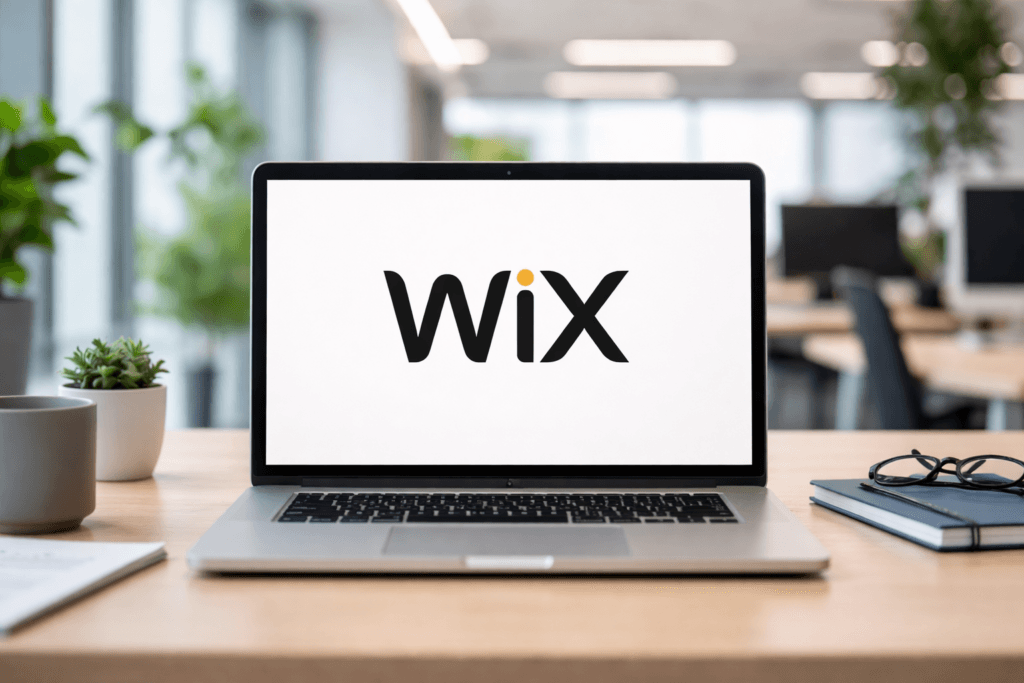 Wix Logo on Laptop. Wix is ending remote work for several of its offices.